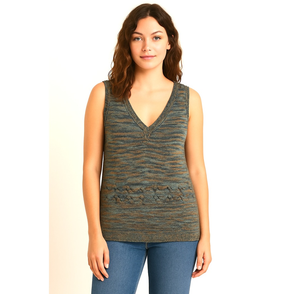 Peruvian Connection Multicolor‎ Knit V Neck Knit Tank Vest Medium Boho Artisan